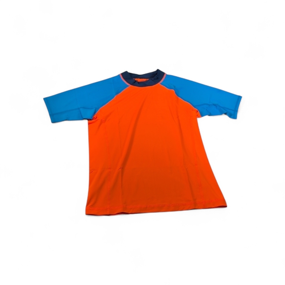 Lands End Short Sleeve Orange & Blue Rash Guard Swim Shirt Husky XL